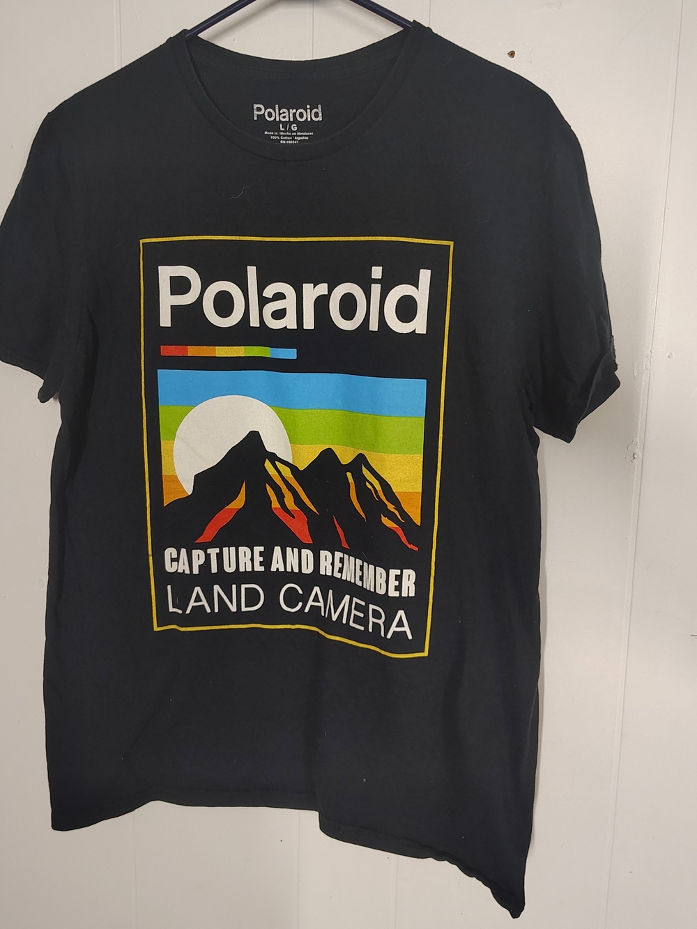 Polaroid Black Graphic Tee with Rainbow Mountain Print